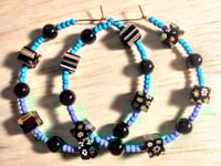 Image 1 of Black-Orange Multi, Ocean Blue, and Onyx Black Multicolor Beaded Large Hoop Earrings