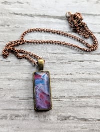 Image 1 of Blue and red rectangle cabochon fluid art necklace pendant 