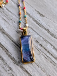 Image 2 of Blue rectangle cabochon fluid art necklace pendant 