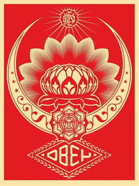 Image 2 of "Lotus Ornament" in black/red, Shepard Fairey