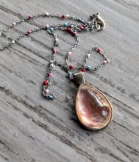 Image 1 of Peach teardrop cabochon fluid art pendant necklace 