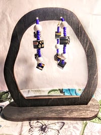 Image 6 of Black-Orange-Blue Multi, Royal Blue, and White Multicolor Beaded Medium Hoop Earrings