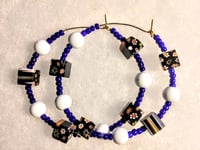 Image 8 of Black-Orange-Blue Multi, Royal Blue, and White Multicolor Beaded Medium Hoop Earrings