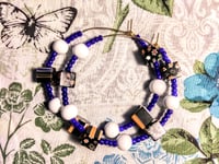 Image 9 of Black-Orange-Blue Multi, Royal Blue, and White Multicolor Beaded Medium Hoop Earrings