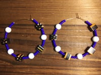 Image 3 of Black-Orange-Blue Multi, Royal Blue, and White Multicolor Beaded Medium Hoop Earrings