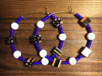 Image 4 of Black-Orange-Blue Multi, Royal Blue, and White Multicolor Beaded Medium Hoop Earrings