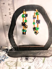 Image 5 of Blue-Black Multi, Orange, and Green Multicolor Beaded Medium Hoop Earrings