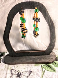Image 7 of Blue-Black Multi, Orange, and Green Multicolor Beaded Medium Hoop Earrings