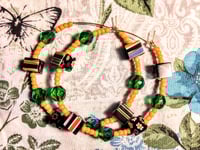 Image 10 of Blue-Black Multi, Orange, and Green Multicolor Beaded Medium Hoop Earrings