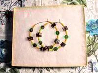 Image 8 of Blue-Black Multi, Orange, and Green Multicolor Beaded Medium Hoop Earrings
