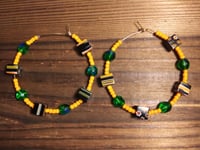 Image 3 of Blue-Black Multi, Orange, and Green Multicolor Beaded Medium Hoop Earrings
