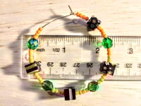 Image 2 of Blue-Black Multi, Orange, and Green Multicolor Beaded Medium Hoop Earrings