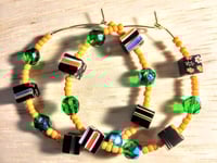 Image 1 of Blue-Black Multi, Orange, and Green Multicolor Beaded Medium Hoop Earrings