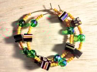 Image 6 of Blue-Black Multi, Orange, and Green Multicolor Beaded Medium Hoop Earrings