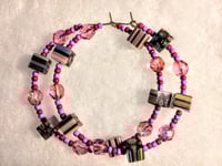 Image 8 of Brown-Orange-White Multi, Lavender, Pink, and Red Multicolor Beaded Large Hoop Earrings