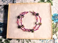 Image 7 of Brown-Orange-White Multi, Lavender, Pink, and Red Multicolor Beaded Large Hoop Earrings