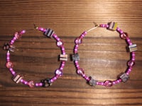 Image 3 of Brown-Orange-White Multi, Lavender, Pink, and Red Multicolor Beaded Large Hoop Earrings