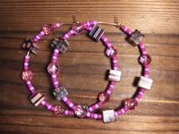 Image 4 of Brown-Orange-White Multi, Lavender, Pink, and Red Multicolor Beaded Large Hoop Earrings