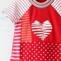 Image 2 of glitter puffy paint heart valentines day 3T courtneycourtney dress short sleeve red pink dots stripe