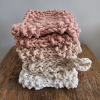 Image 5 of Aurora washcloths, set of 4 made with Argentinean recycled cotton yarn, natural/sand/basil/honey