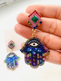 Image 2 of Hamsa earrings rhinestone