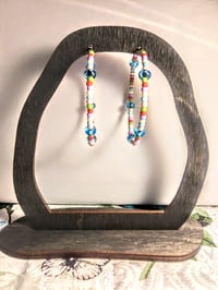 Image 6 of Sky Blue, Pink, White, and Lavender Multicolor Beaded Medium Hoop Earrings