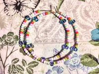 Image 9 of Sky Blue, Pink, White, and Lavender Multicolor Beaded Medium Hoop Earrings