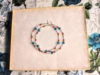 Image 7 of Sky Blue, Pink, White, and Lavender Multicolor Beaded Medium Hoop Earrings