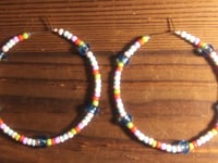 Image 3 of Sky Blue, Pink, White, and Lavender Multicolor Beaded Medium Hoop Earrings