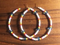 Image 4 of Sky Blue, Pink, White, and Lavender Multicolor Beaded Medium Hoop Earrings