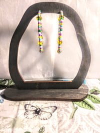 Image 6 of Lemon Yellow, Pink, Green, and Lavender Multicolor Beaded Medium Hoop Earrings