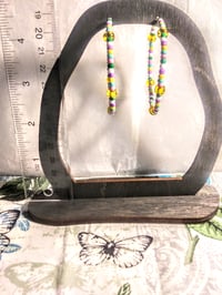 Image 5 of Lemon Yellow, Pink, Green, and Lavender Multicolor Beaded Medium Hoop Earrings
