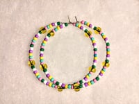 Image 8 of Lemon Yellow, Pink, Green, and Lavender Multicolor Beaded Medium Hoop Earrings