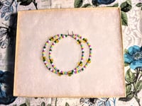 Image 7 of Lemon Yellow, Pink, Green, and Lavender Multicolor Beaded Medium Hoop Earrings