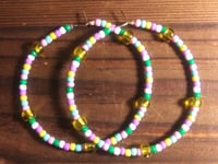 Image 4 of Lemon Yellow, Pink, Green, and Lavender Multicolor Beaded Medium Hoop Earrings
