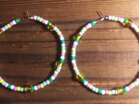 Image 3 of Lemon Yellow, Pink, Green, and Lavender Multicolor Beaded Medium Hoop Earrings