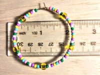 Image 2 of Lemon Yellow, Pink, Green, and Lavender Multicolor Beaded Medium Hoop Earrings