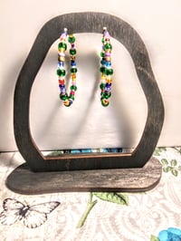 Image 6 of Forest Green, Pink, Blue, and Yellow Multicolor Beaded Medium Hoop Earrings