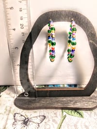 Image 5 of Forest Green, Pink, Blue, and Yellow Multicolor Beaded Medium Hoop Earrings