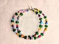 Image 8 of Forest Green, Pink, Blue, and Yellow Multicolor Beaded Medium Hoop Earrings