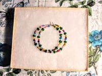 Image 7 of Forest Green, Pink, Blue, and Yellow Multicolor Beaded Medium Hoop Earrings