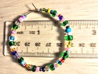 Image 2 of Forest Green, Pink, Blue, and Yellow Multicolor Beaded Medium Hoop Earrings