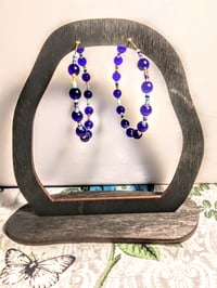 Image 6 of Sapphire Blue, Pink, Yellow, and Ocean Blue Multicolor Beaded Medium Hoop Earrings