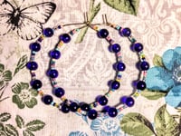 Image 9 of Sapphire Blue, Pink, Yellow, and Ocean Blue Multicolor Beaded Medium Hoop Earrings