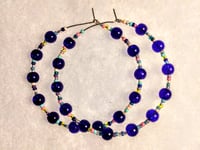 Image 8 of Sapphire Blue, Pink, Yellow, and Ocean Blue Multicolor Beaded Medium Hoop Earrings