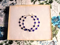 Image 7 of Sapphire Blue, Pink, Yellow, and Ocean Blue Multicolor Beaded Medium Hoop Earrings