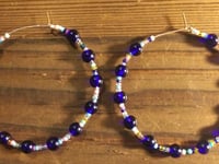 Image 3 of Sapphire Blue, Pink, Yellow, and Ocean Blue Multicolor Beaded Medium Hoop Earrings