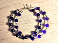 Image 1 of Sapphire Blue, Pink, Yellow, and Ocean Blue Multicolor Beaded Medium Hoop Earrings
