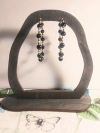 Image 6 of Onyx Black, Olive Green, Silver, and Beige Multicolor Beaded Medium Hoop Earrings