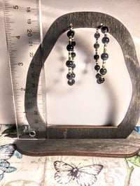 Image 5 of Onyx Black, Olive Green, Silver, and Beige Multicolor Beaded Medium Hoop Earrings